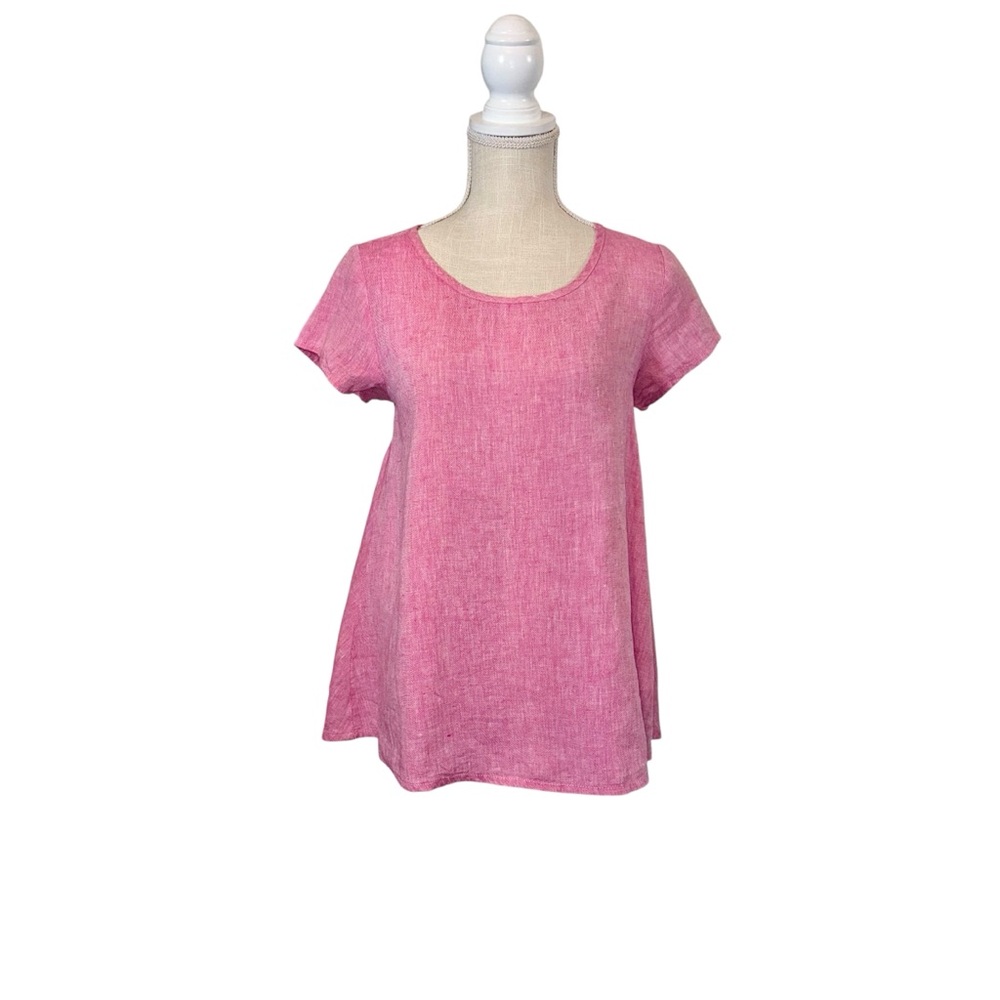 Flax Blouse Sz XS Babydoll Peplum Hi Lo Style Linen Pink Beachy Oversized‎ Fit